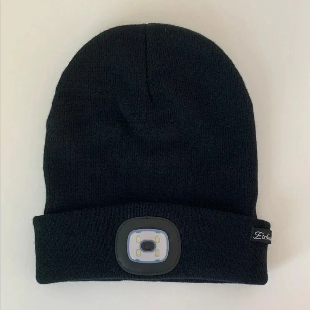 Unisex LED Light Headlamp Winter Knitted Beanie USB Rechargeable Cap Black - Picture 2 of 6